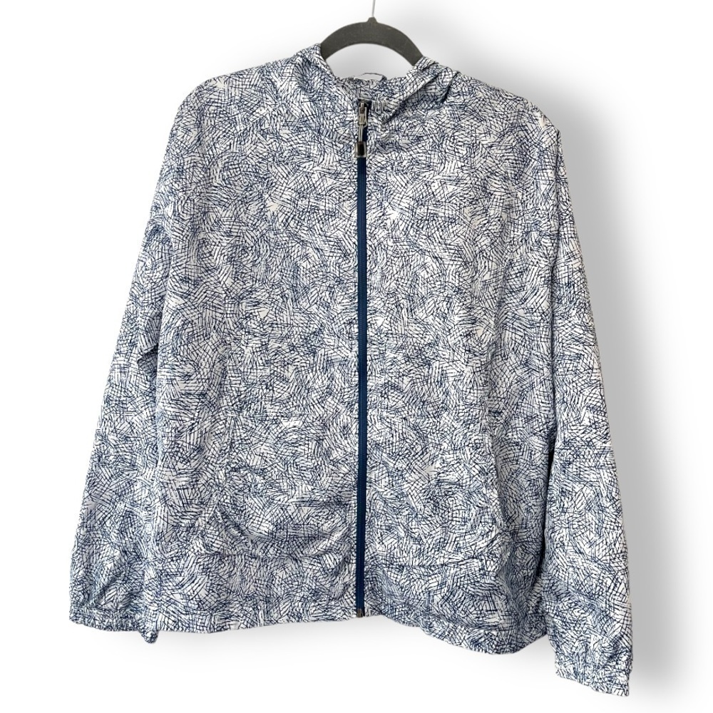 Mackintosh New England Blue White Abstract Print Hooded Windbreaker Jacket